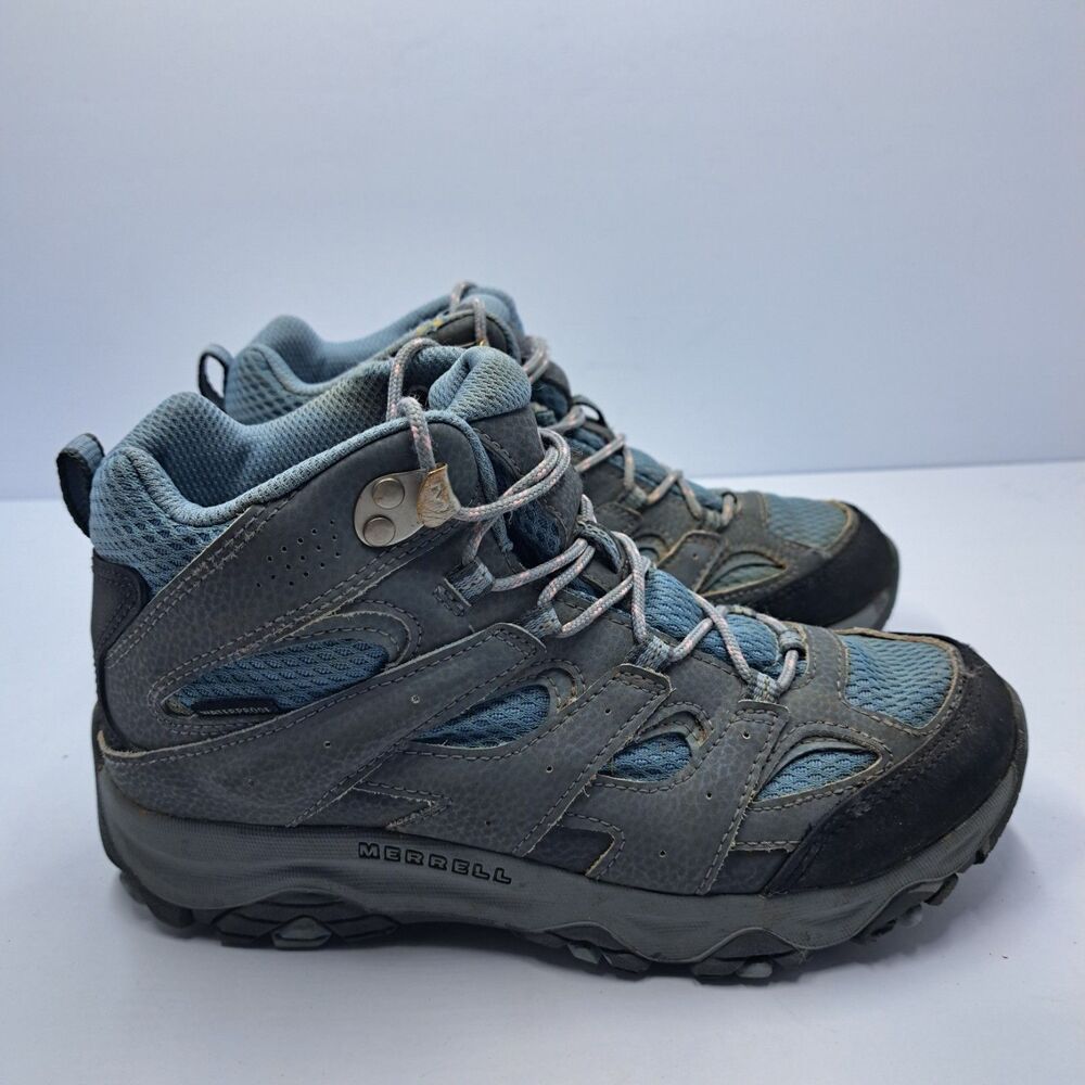 Merrell Kids Moab 3 Mid Waterproof Hiking Boots Size 4.5 Kids Gray Blue Pink - Picture 6 of 9